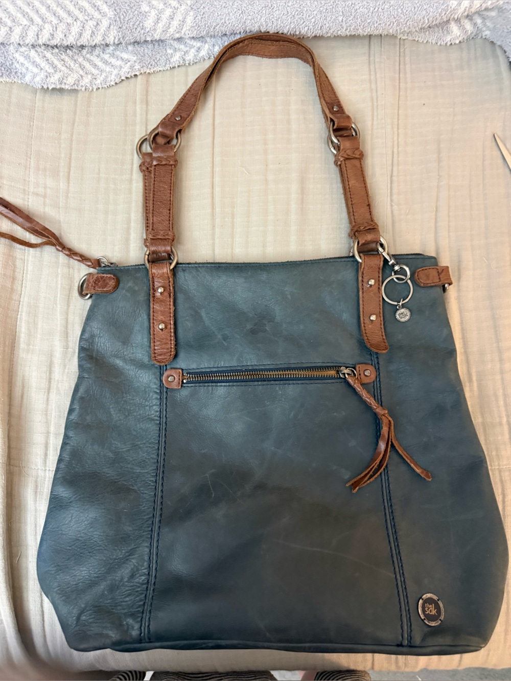 Vintage The Sak Ashland Large Leather Tote Indigo Blue and Brown